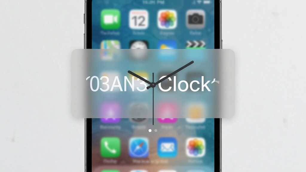 悬浮时钟FloatingClock悬浮窗在手机桌面上自由拖动,显示半透明效果,背景是手机主屏幕,风格清新简约,画质清晰,干净无多余元素