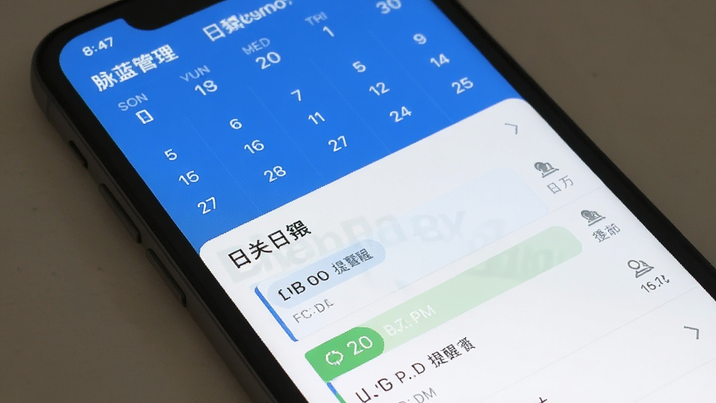 脉蓝日程管理界面截图,手机屏幕显示月历视图与当日日程列表,日程条目带有时间标签和提醒图标,背景为白色,风格简约,画质干净,无多余元素