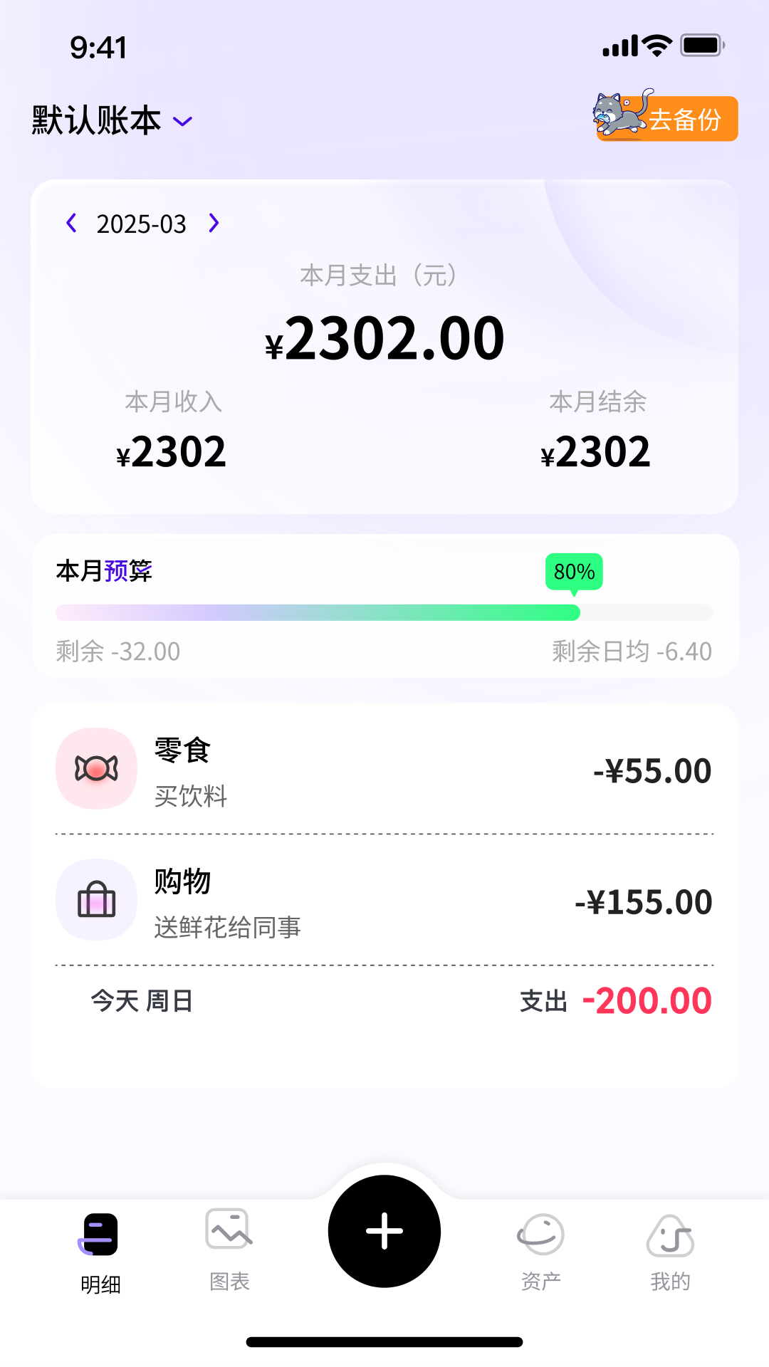 花喵记账 安卓版 记账界面截图