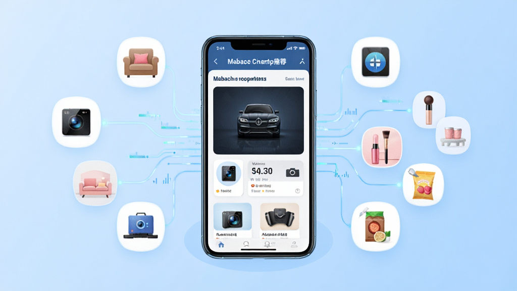 һ�����������Ƽ�����Ĳ廭������������һ���ֻ���Ļ��ʾ���Ϳ˺����Ƽ�ҳ�棬��Χ�����żҾӡ����롢��ױ��ʳƷ�ȸ�����Ʒͼ�꣬���������������ӣ�����Ϊǳ��ɫ���䣬����ƽ���Ƽ��У�ϸ�ڰ�����Ʒͼ�꾫�¡��������������ʸ��壬�ɾ��޶���Ԫ��