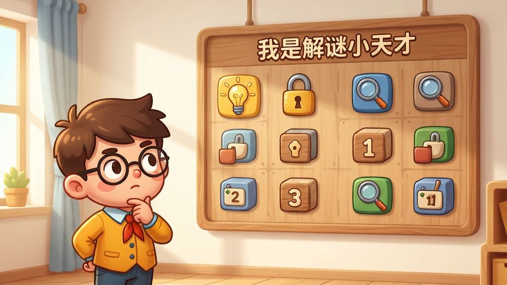 一间明亮整洁的房间里,墙上挂着一块巨大的游戏进度板,上面排列着