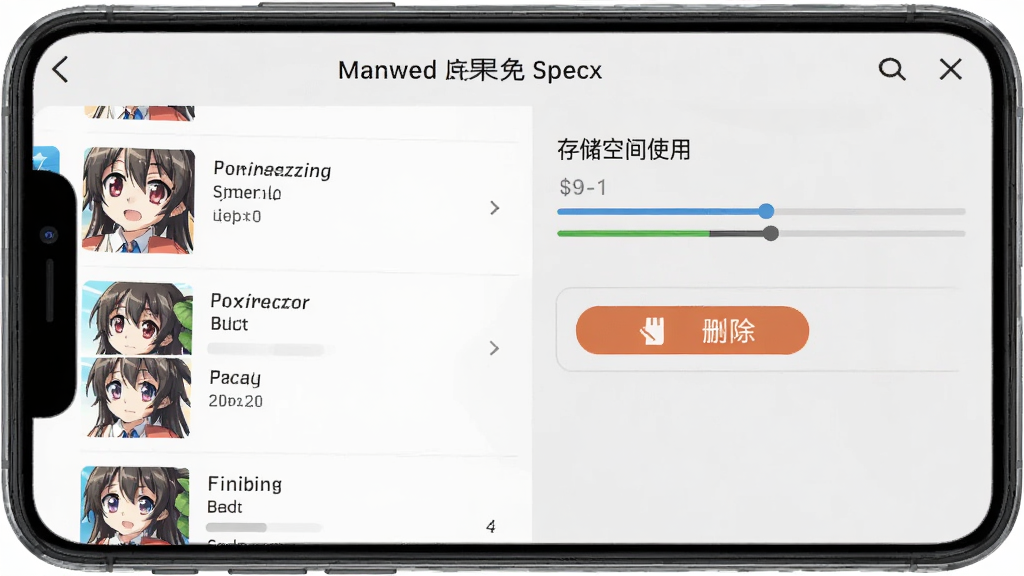 香果免费漫剧离线缓存管理界面,手机屏幕显示已下载的漫剧列表和存储空间使用情况,界面有下载进度条和删除按钮,风格简洁实用,背景为浅灰色,画质高清无杂乱元素
