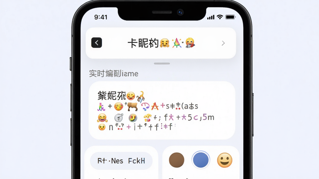 ���ǳƸ��Ի��༭���棬����Ϊ�ֻ���Ļ��ʾ�ǳƱ༭�򣬿������ְ���emoji�����������ţ���Ļ�Ϸ���ʵʱԤ������չʾ�ǳ���״̬������ʾЧ�����������½ṹ�����Ϊ��ˬǳɫ��ϸ��������ѡ����ɫѡ��ͱ�����壬���ʸ���ɾ�