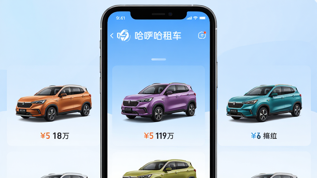 һ��չʾ���⳵APP����ѡ��ҳ����ֻ�����ͼ�������ж�ͬ��ɫ�����������������ֻ���Ļ�ڣ�ÿ�����·���ע�۸�ͳ������ƣ�����Ϊǳ��ɫ���䣬������¿Ƽ��У����ʸ��壬�ɾ��޶���Ԫ��