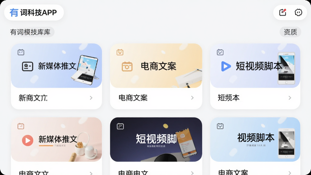 ��������Ϊ�дʿƼ�APP��ģ���ҳ�棬չʾ�����Ƭʽģ����ڣ���Ƭ��д����ý�����ġ������İ�������Ƶ�ű�������������Ϊ�������У��Ű����룬���Ϊ����ǳɫϵ��ϸ�ڰ�����ƬԲ�ǡ�ͼ���׺�ͷ����ǩ�������������ɾ����޶���Ԫ��