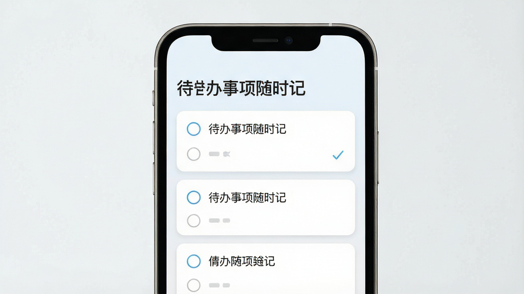 一张干净的手机屏幕界面展示,画面中央是待办事项随时记的应用主界面,浅色背景,上方有