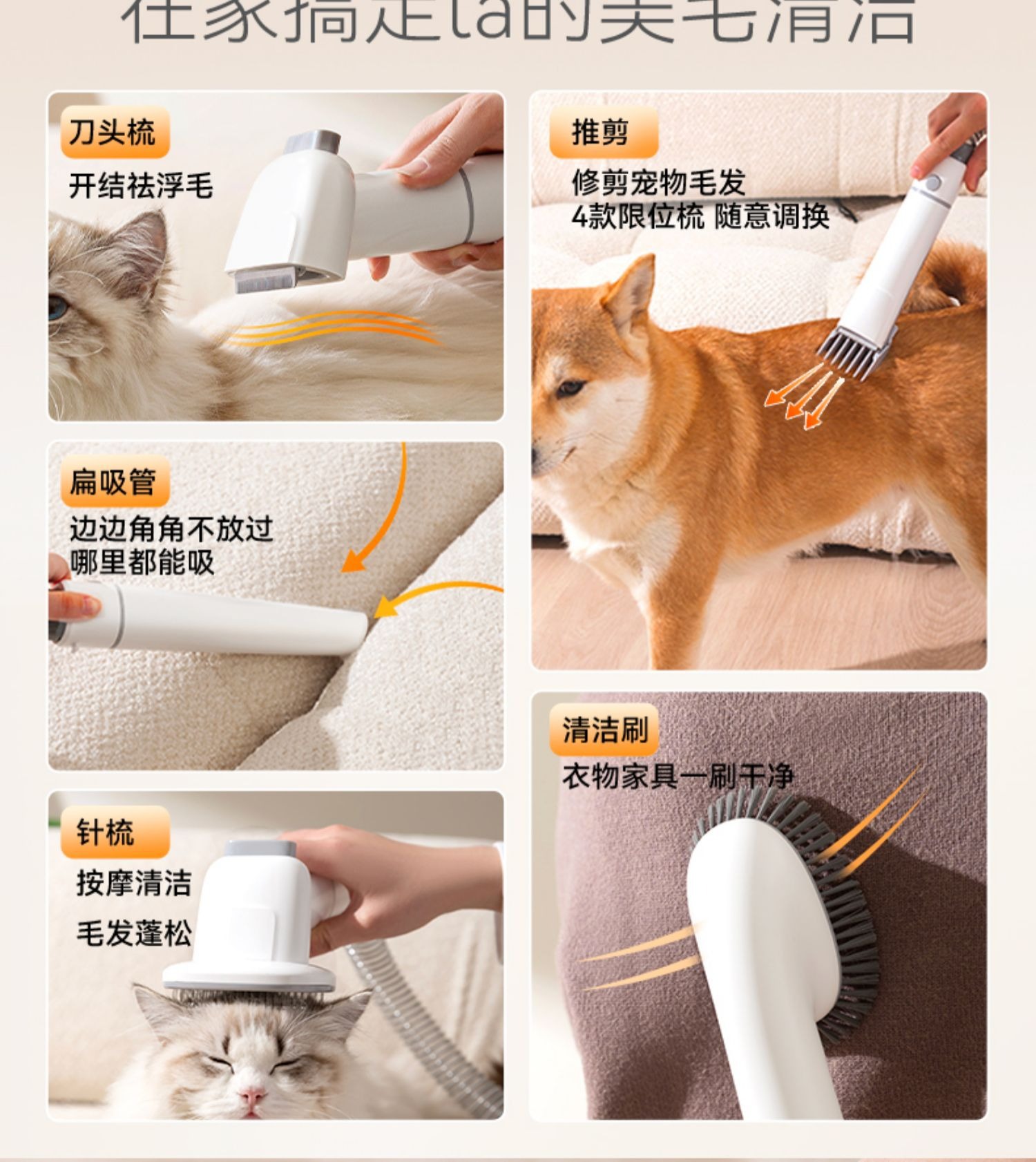 毛球在家环境清洁除毛 吸尘器清理宠物毛发效果图