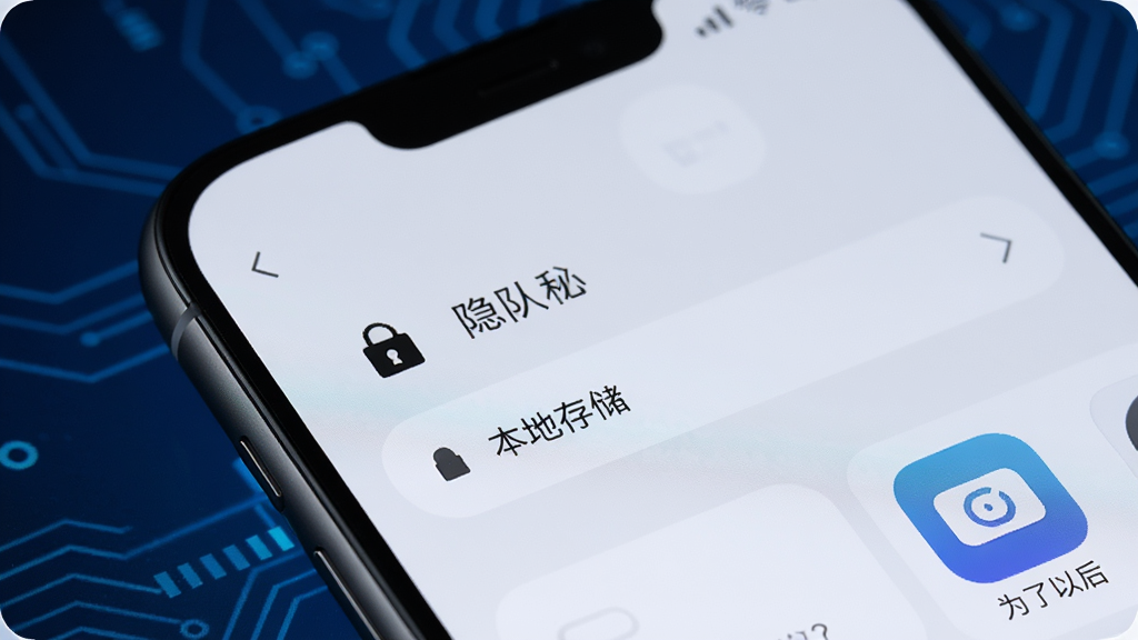 一部手机屏幕显示隐私设置界面,有锁形图标和