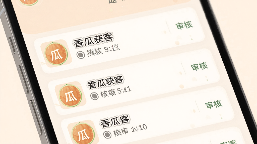 香瓜获客消息通知界面,手机屏幕显示通知列表,每条通知带有