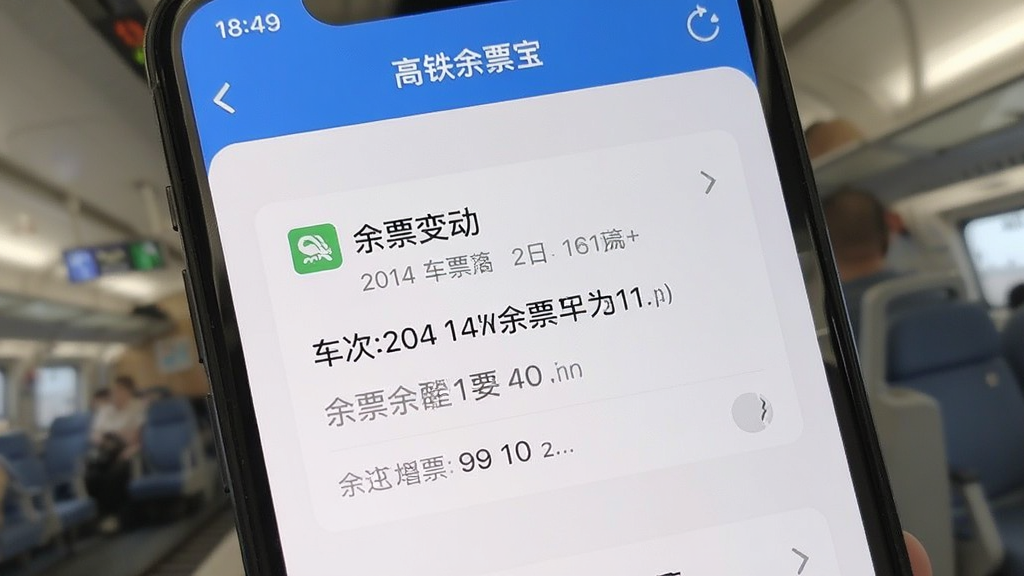 一张展示手机屏幕的图片,画面中火车票高铁余票宝软件的通知提醒界面,显示一条余票变动提醒消息,内容包含车次信息和余票数量变化。界面风格简洁,信息层级分明。画质清晰,干净,无多余元素。