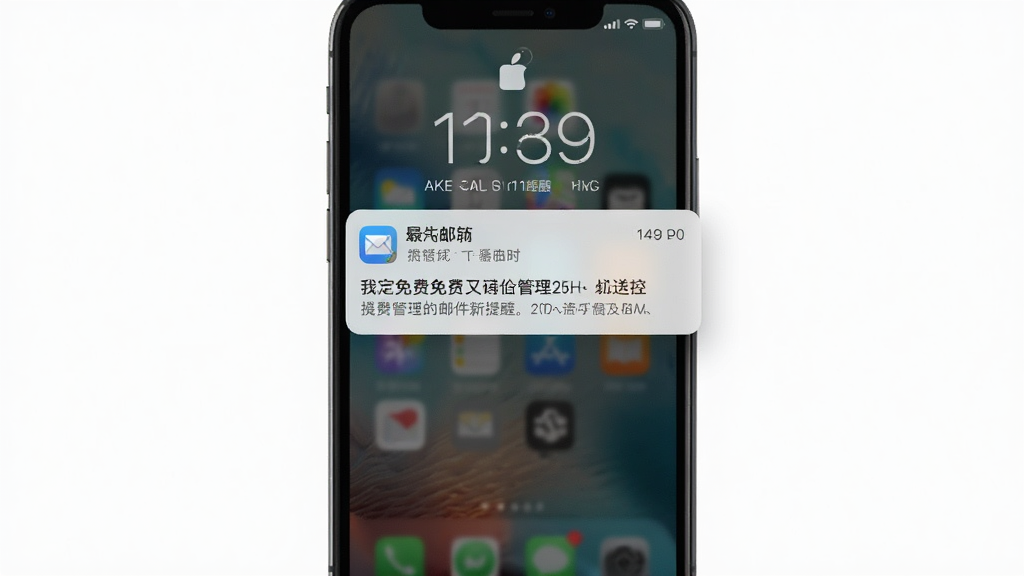手机邮箱免费管理新邮件提醒功能展示图,画面展示手机锁屏界面弹出邮件通知卡片,通知内容包含发件人和邮件摘要,布局为居中展示,风格为现代扁平风,细节包括应用图标和通知时间戳,画质清晰,干净无多余元素