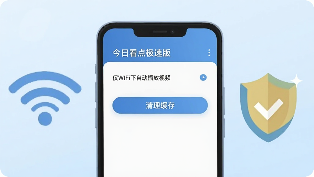 一部手机展示今日看点极速版设置页面,屏幕上可见