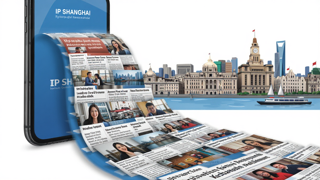 һ��չʾIP SHANGHAI��Ѷ�ۺϹ��ܵĲ�ͼ��������һ���޴����Ϣ���ٲ����ֻ���Ļ����к��������Ϣ���ɸ������ű����ͼƬ��ɣ��������Ϻ���̲����Ⱥ�����дʵ��ɫ�ʷḻ�����ʸ��壬�ɾ��޶���Ԫ�ء�