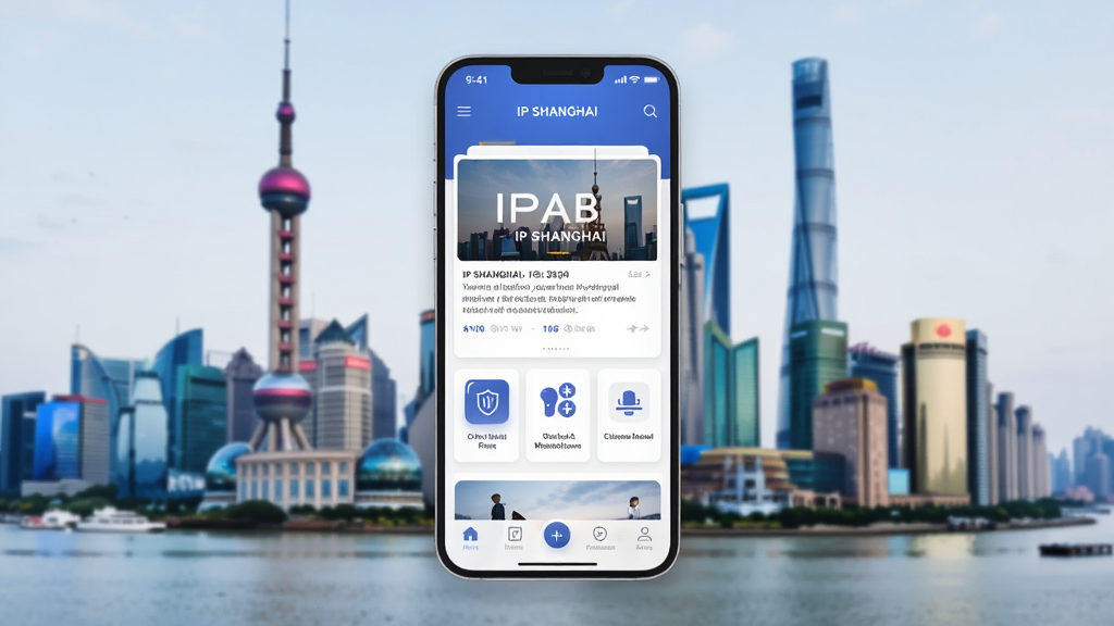 һ��չʾIP SHANGHAIӦ���������ͼƬ�������������ֻ���Ļ����Ļ����ʾIP SHANGHAI����ҳ���֣�����������Ѷ��Ƭ�����з���ͼ��͵ײ����������������Ϻ�½��������ߣ��������ִ���࣬����ɫ��Ϊ���������������ɾ��޶���Ԫ�ء�