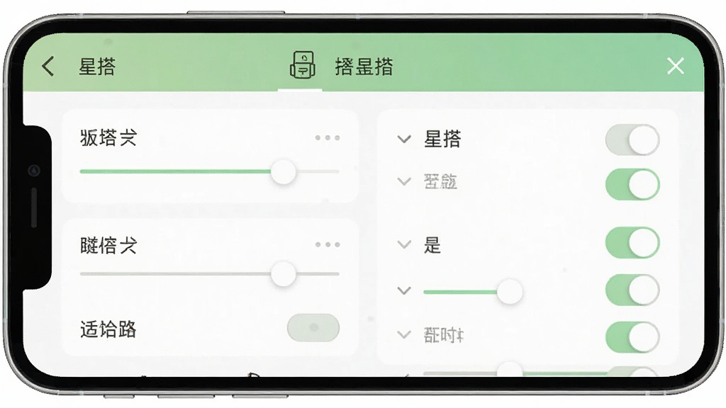 一张展示“星搭”设置界面的手机截图风格图片,画面中手机屏幕显示多个可调节选项和开关按钮,界面配色以白色和浅绿色为主,排版整齐,风格简约,细节清晰,画质干净,无多余元素