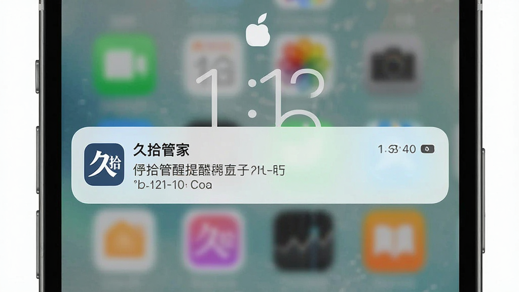 一张手机通知栏提醒界面图,画面中央是「久拾管家」的提醒通知,主体为手机锁屏与通知卡片,布局居中,排版简洁,风格为素雅极简,细节包括时间显示、提醒文字、应用图标,画质清晰,干净,无多余元素