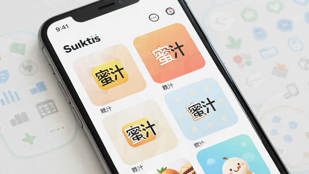 蜜汁软件资源聚合页面,手机屏幕中显示多个分类卡片,卡片上印有“蜜汁”标志,背景为浅色,布局整齐,风格清新简约,细节丰富,画质干净,无多余元素