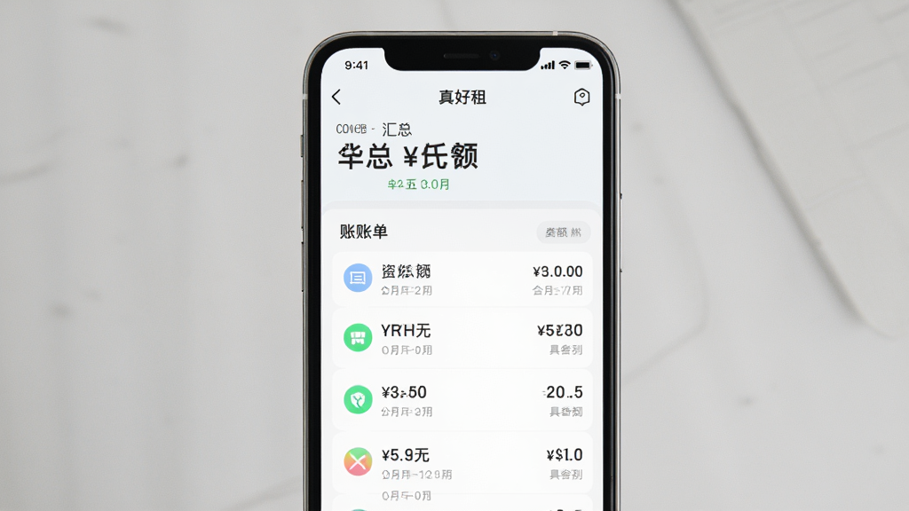 手机屏幕展示“真好租”APP费用账单页面,主体是手机界面,布局为顶部汇总金额、中间账单列表,排版规整,风格为清爽浅色系UI设计,细节包括金额数字、日期标签、费用类型图标,画质高清干净,无多余元素