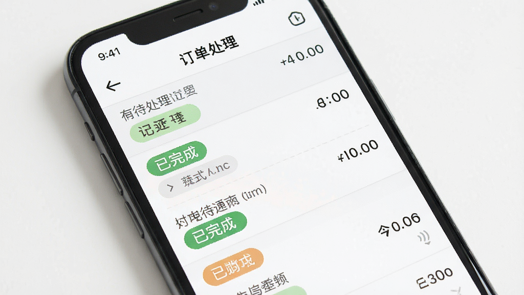 一张展示松果商户订单处理界面的手机截图风格图片,手机屏幕显示订单列表,有待处理、已完成等状态标签,背景为白色,风格简约,细节清晰,画质干净,无多余元素
