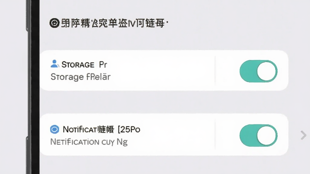 一张展示手机设置界面的图片,屏幕上显示应用权限管理页面,包含存储权限和通知权限的开关,背景为浅灰色,风格简洁,画质清晰,无多余元素