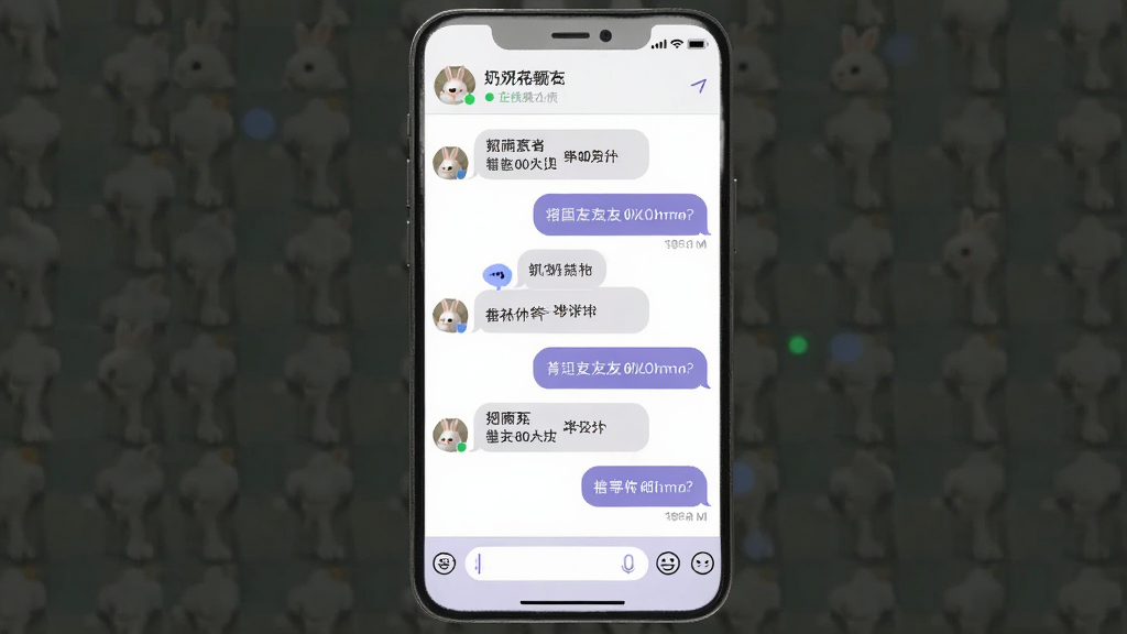 一张奶兔交友即时消息界面的预览图,画面展示手机聊天窗口中有多条文字和语音消息气泡,顶部显示好友昵称和在线状态,底部是输入框和表情按钮,整体配色以白色和淡紫色为主,风格清爽,画质干净,无多余装饰元素