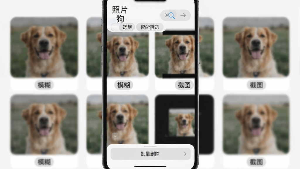 ��Ƭ��ģ����Ƭ�������棬�ֻ���Ļչʾ����ģ����Ƭ����ͼ��ÿ��ͼƬ�·���ע��ģ�����򡰽�ͼ����ǩ��������ɸѡ������ť���ײ�Ϊ����ɾ����������������ɫ�԰�ɫ��ǳ��ɫΪ�������ֱ�ע����Ƭ�����롰����ɸѡ���������������Ű��࣬�޶���Ԫ��