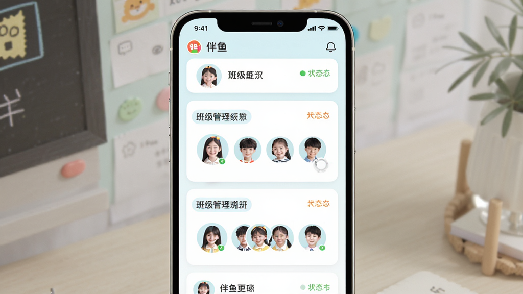 ��������˰༶�������ܽ��棬�ֻ���Ļ����ʾ����༶��Ƭ����Ƭ���а༶������ѧ��ͷ������Ϊ�ֻ�����棬�����������У��Ű����룬���Ϊ����ǳɫ��ϸ�ڰ���ͷ��ԲȦ�����ֱ�ǩ��״̬��ʾ�����ʸ��壬����ɾ����޶���Ԫ��