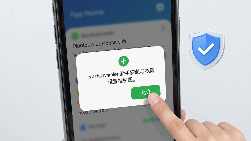 铁路火车实时订票新手安装与权限设置指引图,画面展示手机屏幕弹出权限请求对话框,旁边有手指点击