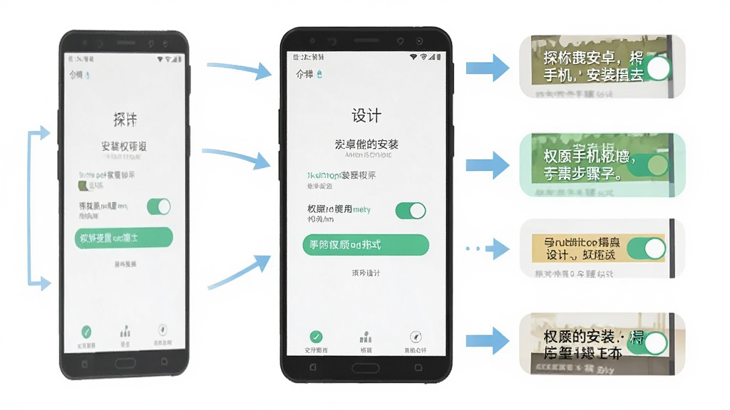 探个鹿安卓手机安装步骤示意图,主体为手机屏幕显示安装权限设置界面,布局为纵向步骤展示,排版清晰,风格为扁平化教学图示,细节包括箭头指引、权限开关高亮、文字说明框,画质高清,干净,无多余元素。