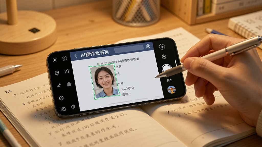 一部手机横放在书桌上,手机屏幕显示