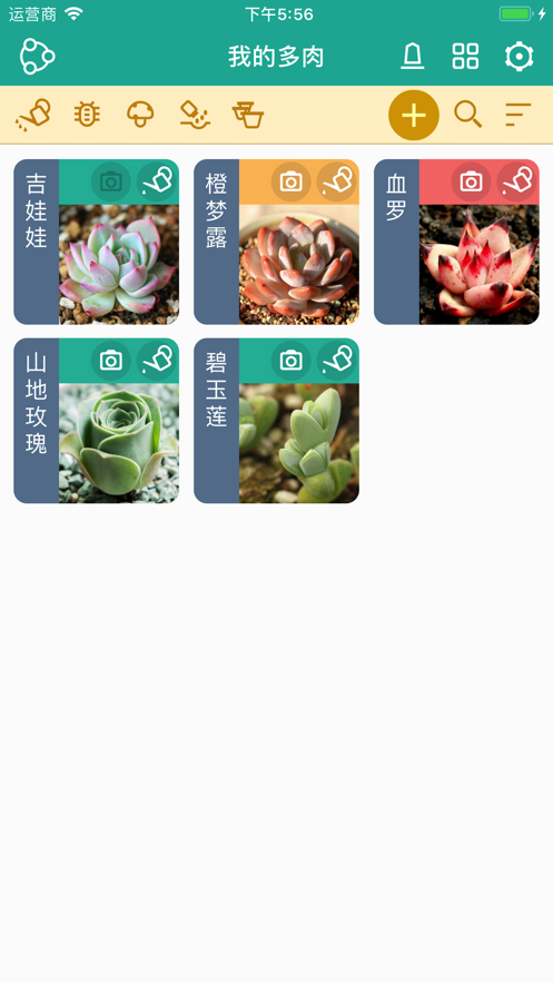 多肉花草成长日记安卓版 植物记录界面