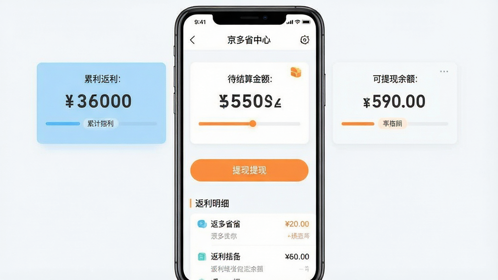 一张展示返利钱包和提现功能的手机应用截图风格图片,画面中