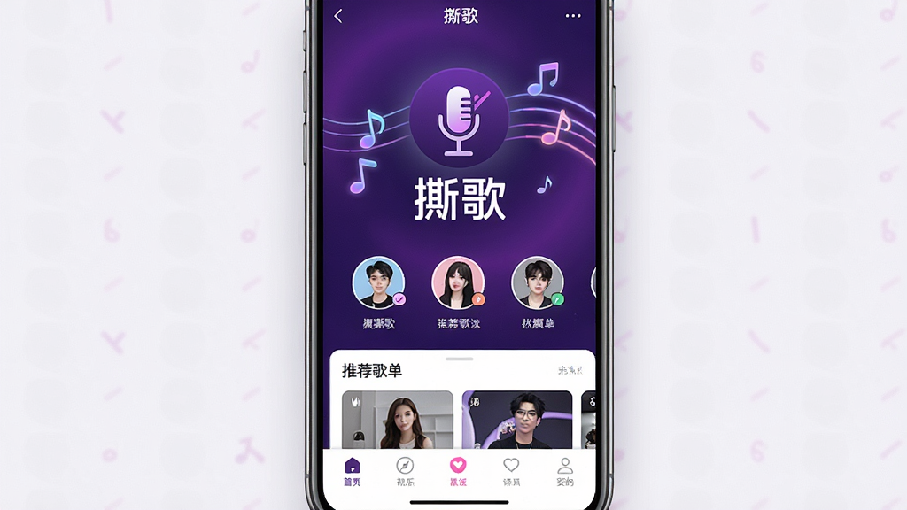 一张手机屏幕展示音乐社交应用界面的图片,画面中央是