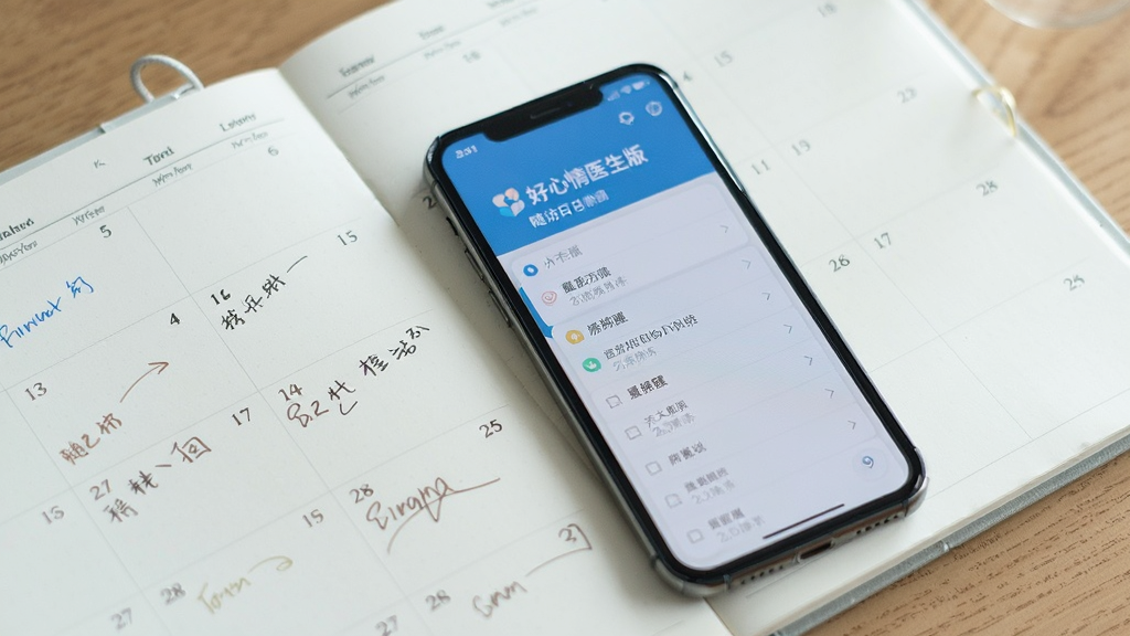 一部手机放置在日历本旁边,手机屏幕显示