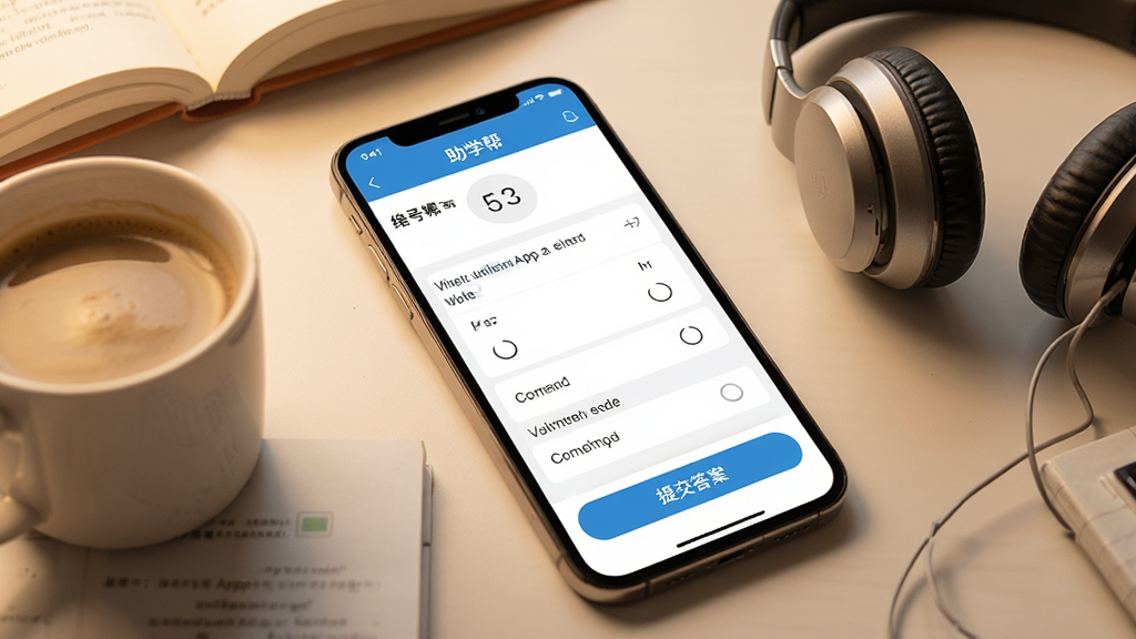 ����Ϊ��ѧ��App������ϰ���棬�ֻ���Ļ��ʾһ��ѡ�������ĸ�ѡ��·��С��ύ�𰸡���ť������Ϊ�ֻ�б���������ϣ��Ա���һ�����Ⱥ�һ�����������Ϊ��ܰѧϰ�������ϸ�ڰ�����Ļ�ϡ���ѧ�App���ơ���Ŀ��š�����ʱ��������Ϊ������Ӱ�ϳɷ�񣬸ɾ��޶���Ԫ��