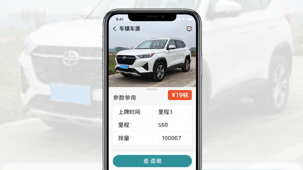 ����Դ��Դ����ҳ����չʾͼ����������Ϊ�ֻ���Ļ��д����Ļ��չʾһ����ɫSUV��ʵ��ͼ��������񣬱����а�������ʱ�䡢��̡��������ֶΣ�����Ϊ���½ṹ���Ϸ�Ϊ������ͼ���·�Ϊ�����б������Ϊ��ˬ���ƶ���UI��ƣ�ϸ�ڰ��������ļ۸��ǩ����ѯ��ť�����ʸ��壬����ɾ����޶���Ԫ�أ�����