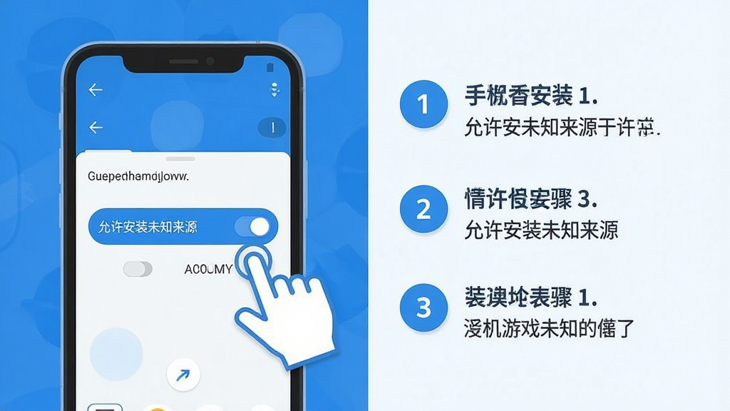 手机游戏安装教程示意图,画面展示一部智能手机的屏幕,屏幕上有