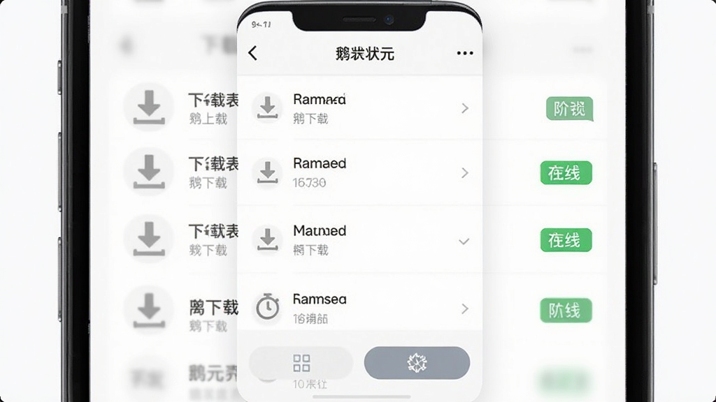 鹅状元离线模式界面,主体为手机屏幕显示已下载列表与离线标识,布局列表式,排版简洁,风格为轻量实用风,细节包括灰色下载完成图标、绿色离线标签、底部功能按钮,画质高清,干净,无多余元素