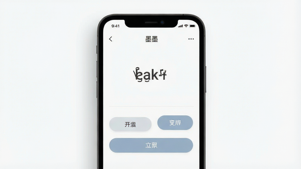 一张展示墨墨背单词极简界面的图片,画面中手机屏幕显示一个单词和几个操作按钮,周围留白较多,风格清新素雅,细节干净,画质清晰,无多余元素