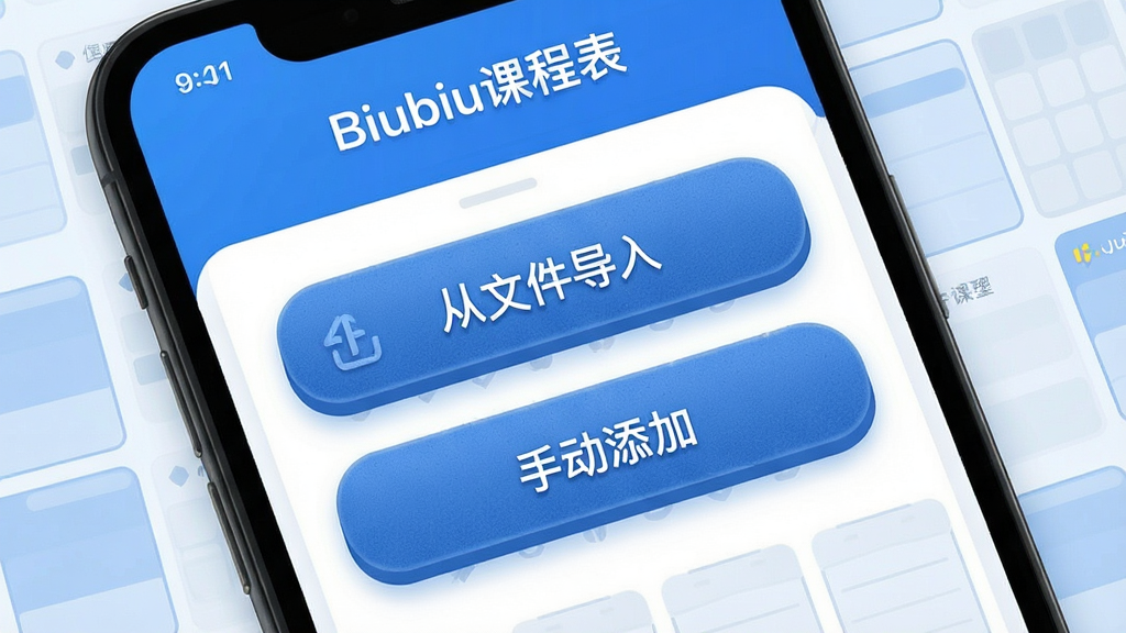 һ��չʾBiubiu�γ̱����빦�ܵĽ����ͼ���ͼƬ��������ʾ�ֻ���Ļ���С����ļ����롱�͡��ֶ����ӡ�������ť��������ɢ��Ŀγ̸��ӡ����Ϊ�ִ�UI���չʾ��ɫ��������Ϊ����ϸ��ͻ�����밴ť���ʸУ�����Ϊ���壬�ɾ��޶���Ԫ�أ���Ļ�Ϸ��С�Biubiu�γ̱������⡣