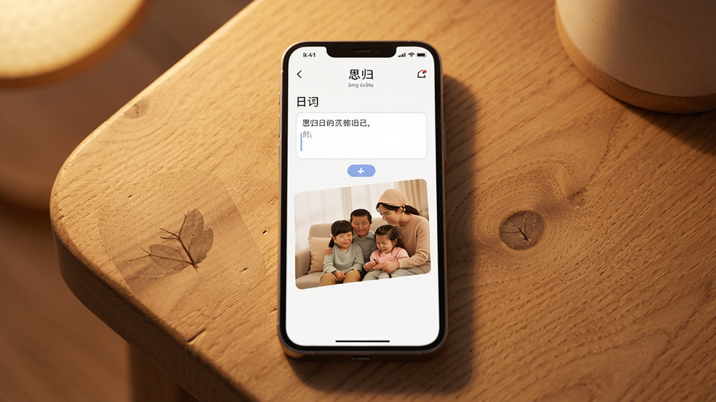 一部智能手机放置在木质桌面上,屏幕显示