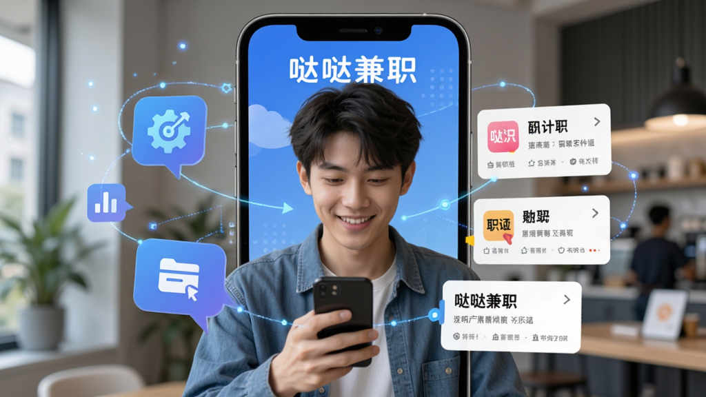���ռ�ְAPP�����Ƽ����棬�ֻ���Ļ����ʾ�����ռ�ְ��������һλ�������������ֻ�΢Ц����Χ����������ƥ��ͼ����ְλ��Ƭ�����־��У����Ƽ����������ϣ�ϸ�ڷḻ�������������ɾ��޶���Ԫ��