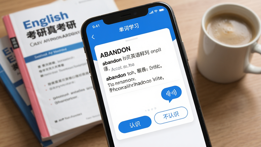 �ȱ�����APP����ѧϰ������д���ֻ���Ļ��ʾһ������Ӣ�ﵥ�ʡ�abandon���������塢����ͷ�����ť���·��С���ʶ��������ʶ������������ť��������ɫΪ��ɫ��Ƭ������ɫǿ��ɫ���������������������Ϸ��ſ���Ӣ��������һ�����ȣ����дʵ�������������ɾ����޶���Ԫ��
