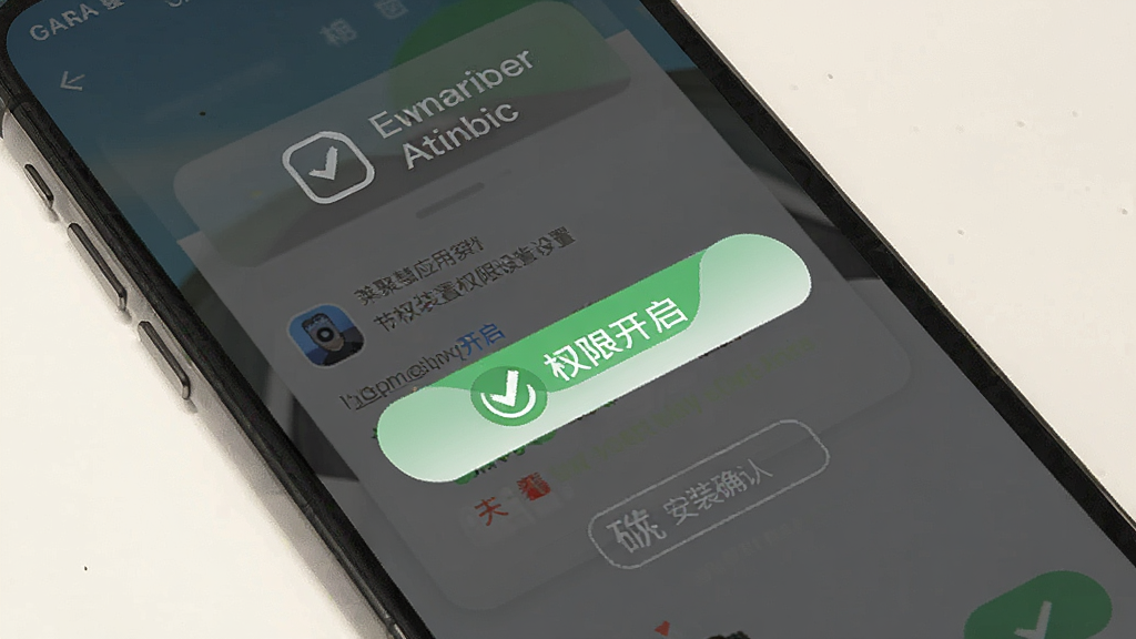 一张展示莱聚慧应用安装与权限设置步骤的示意图,画面以手机屏幕截图形式呈现,标注了权限开启按钮和安装确认界面,背景为浅色,风格简洁直观,细节清晰,画质干净,无多余元素