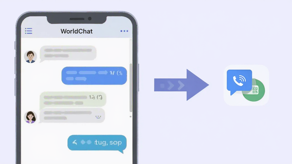 WorldChat��������չʾͼ�����������һ�����촰�ڣ��Ҳ��Ƿ����л�ͼ�꣬�м��ü�ͷ���ӱ�ʾ����ת��������Ϊ����ɫ������ƽ�������������ɾ�