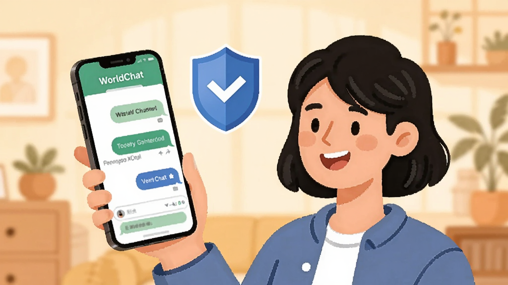 WorldChat����ʹ�ó����廭��������һλ�����������ֻ�΢Ц���죬�ֻ���Ļ��ʾWorldChat�Ի����棬�Ա��ж���ͼ���ʾ��ȫ��ʾ������Ϊůɫ����������У����ʸɾ�����