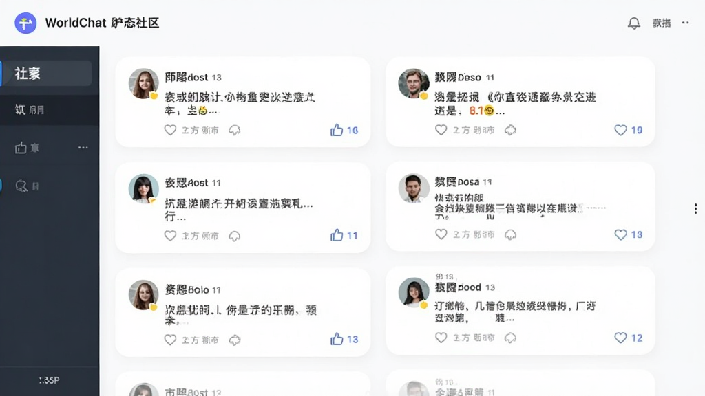 WorldChat��̬��������ʾ��ͼ��������չʾ�����û���̬��Ƭ������ͷ�����ֺ͵���ͼ�꣬����Ϊ��ɫ���Ű����룬�����ˬ�����ʸɾ�