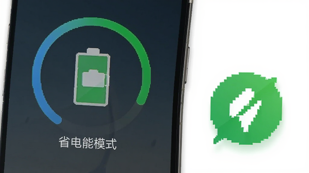 青虎云App在手机后台运行的省电模式示意图,手机屏幕显示电池图标和低耗能标识,画面中有绿色节能符号,背景为白色简洁风格,画质干净清晰
