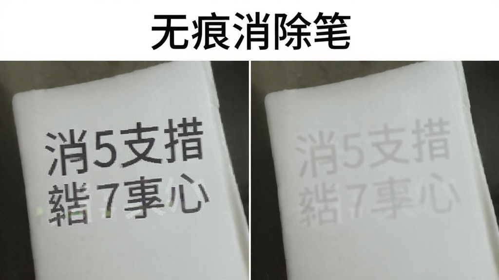 一张展示无痕消除笔去除水印效果的对比图,画面中并排展示两张相同照片,左侧照片带有明显水印文字,右侧照片水印已消失且背景自然,图片上方标注无痕消除笔字样,风格简洁,细节突出修复区域,画质清晰,干净,无多余元素