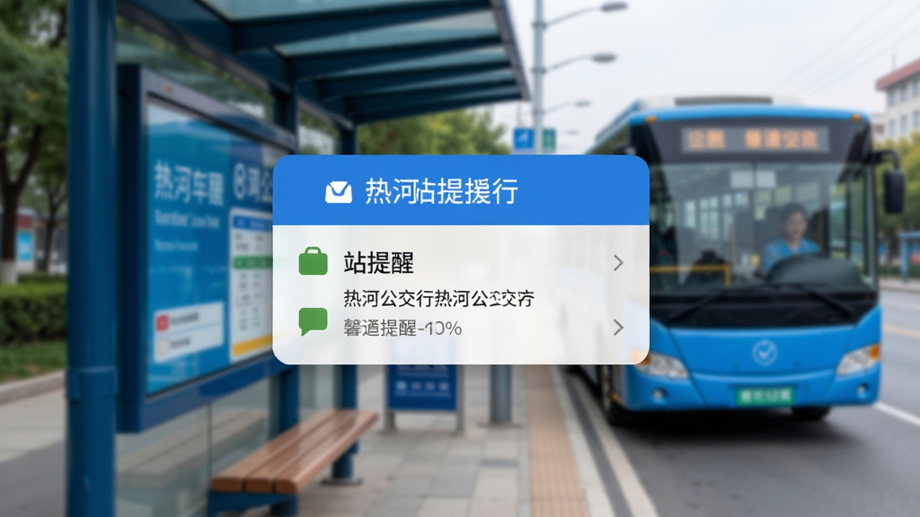 热河公交行 到站提醒 弹窗 手机通知 公交站台背景 蓝色主题 温馨提醒 高清画质